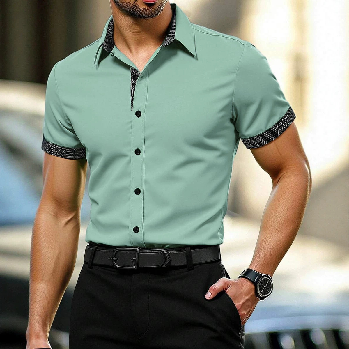 Men's Slim Fit Short-Sleeve Casual Summer Shirt | Lightweight Button-Down