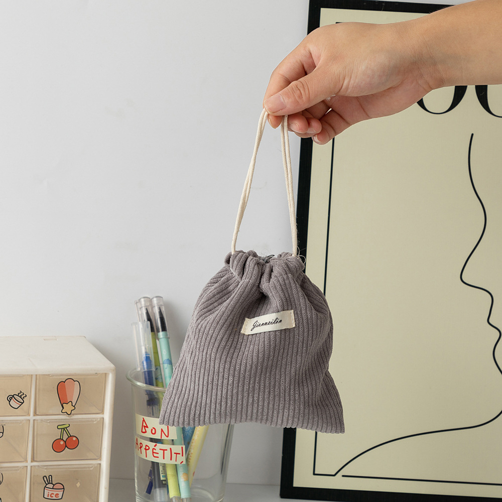Premium Corduroy Drawstring Makeup Bag – Portable Travel Cosmetic Pouch & Coin Purse for Women