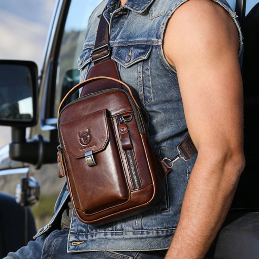Premium Men's Full-Grain Leather Crossbody Bag - Vintage Shoulder Messenger Bag for Casual Travel