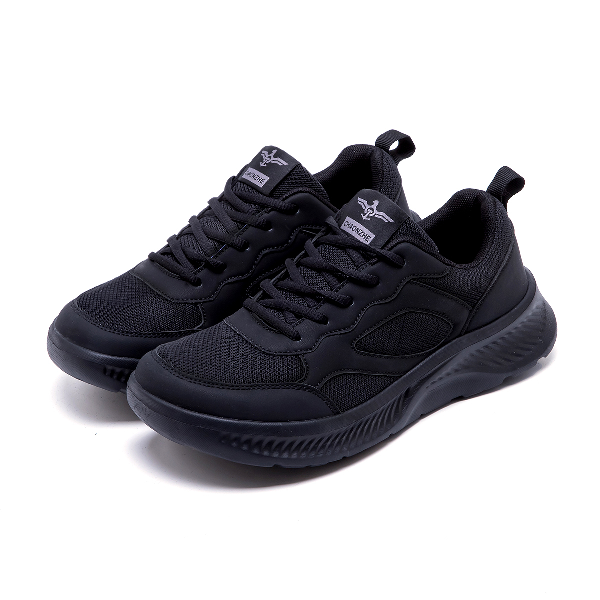 Men's Wide Fit Running Shoes - Breathable Black Mesh Sneakers with Wide Toe Box & Soft Sole