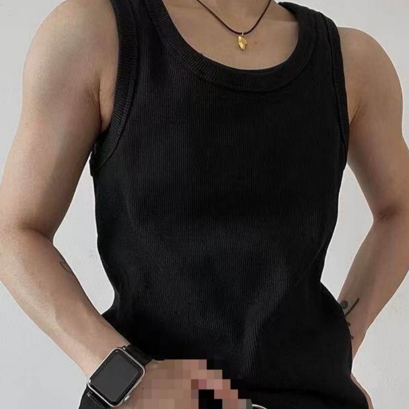 Mens Gray American-Style Ribbed Tank Top