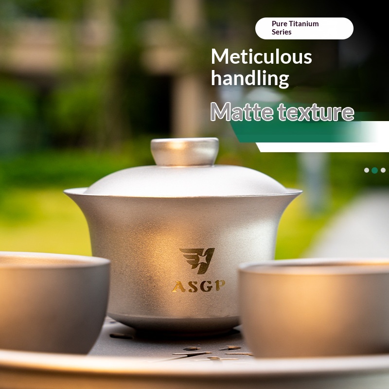 Premium Portable Titanium Tea Set with Gaiwan and Drainage Tray | Lightweight Outdoor Travel Tea Set