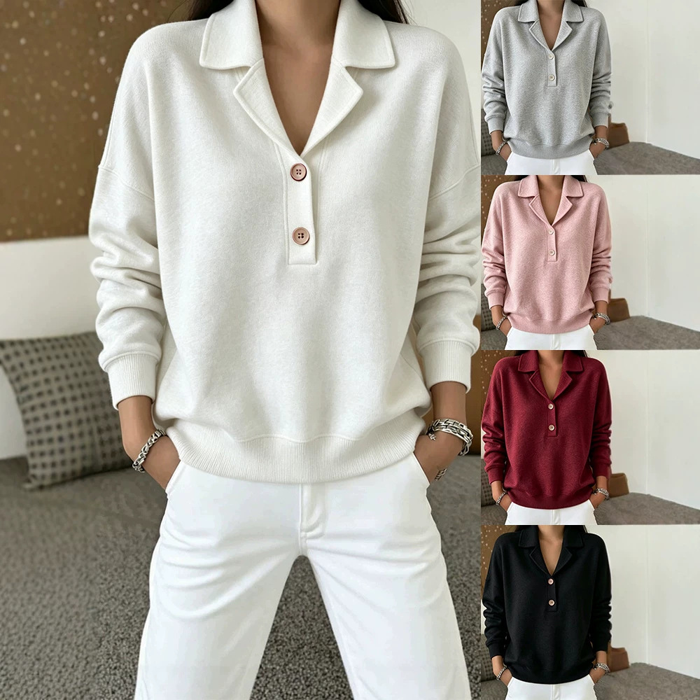 Women's Casual Lapel Collar Hoodie - Chic Long Sleeve Mid-Length Sweatshirt