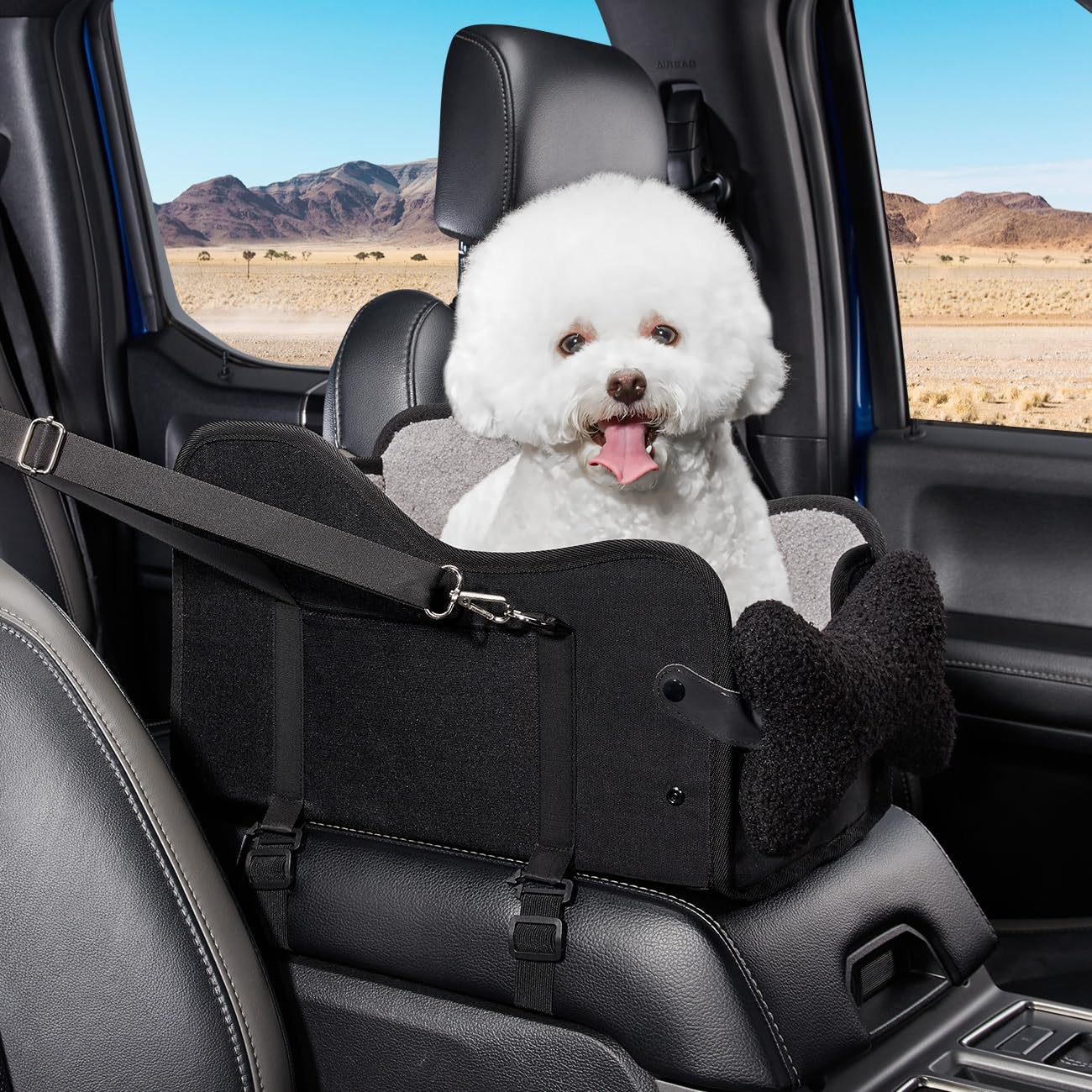 Premium Center Console Dog Car Seat | Cozy Travel Booster Seat with Soft Cushion for Small Dogs & Puppies