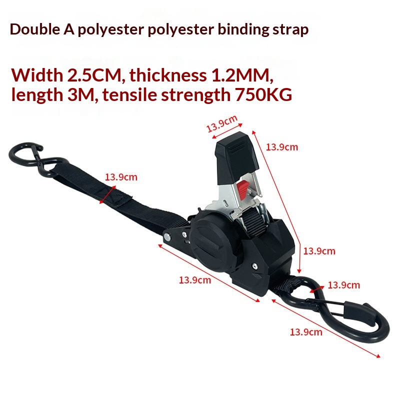 Premium Automatic Retractable Cargo Tie-Down Strap - 3m Self-Tightening Tensioner with Double Safety Hook