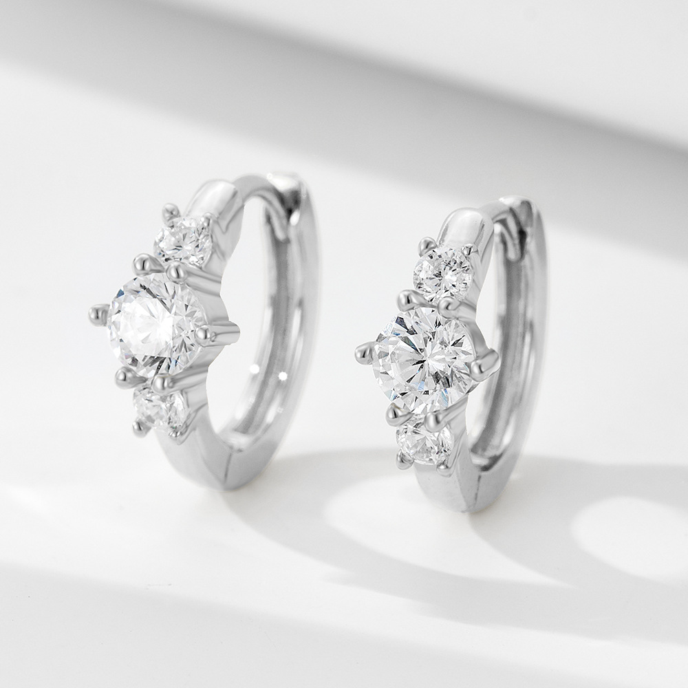 S925 Sterling Silver Geometric Hoop Earrings | Minimalist Zircon Ear Clips for Women