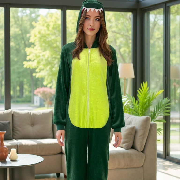 Zip-up Hooded One-piece Loungewear Flannel Pajamas
