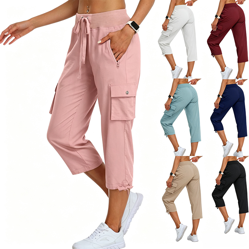 Women's 6-Pocket Cargo Hiking Pants - Loose Fit Breathable Athletic Joggers with Drawstring Elastic Waist