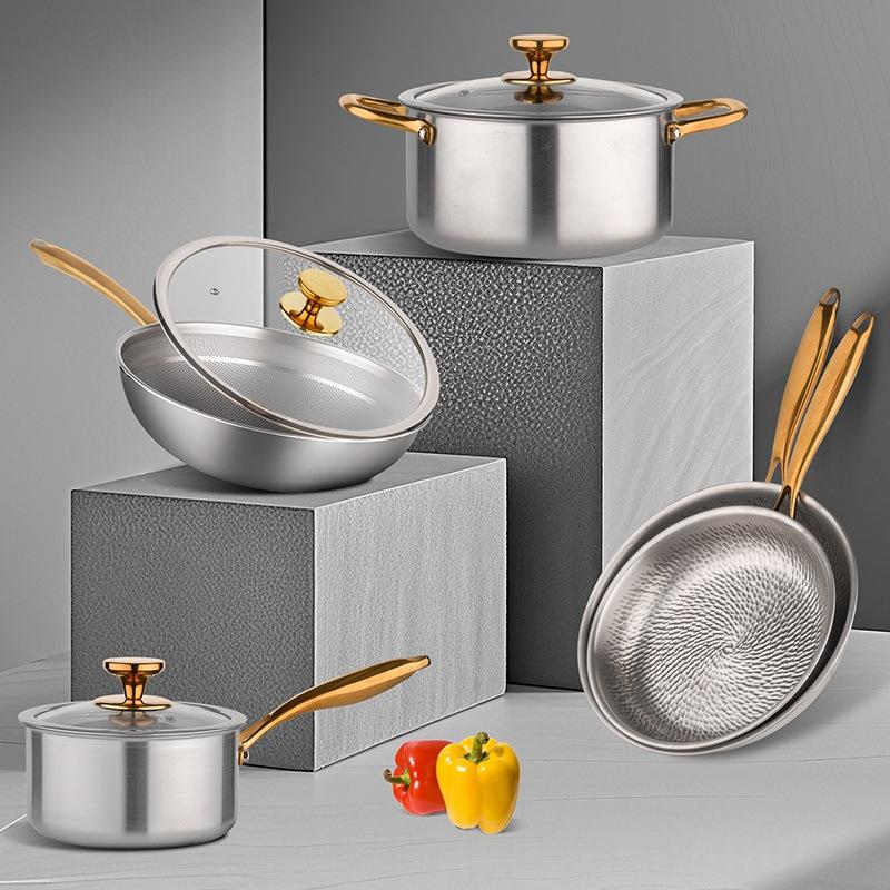 Premium Pure Titanium Cookware Set with Elegant Gold-Plated Handles | Non-Coated & Induction-Ready Pots and Pans
