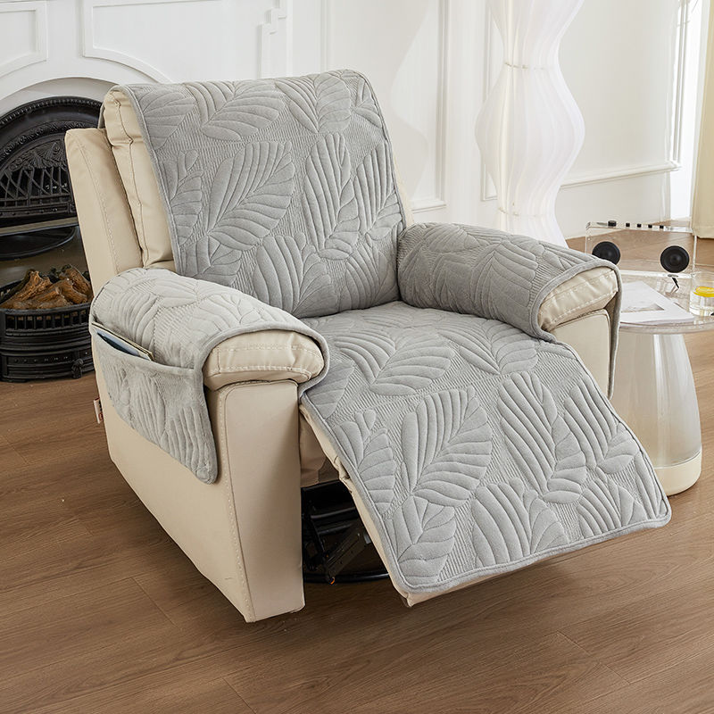 Premium Plush Non-Slip Single-Seat Sofa Cushion - Elegant Golden Leaf Recliner Cover (60x225 cm)