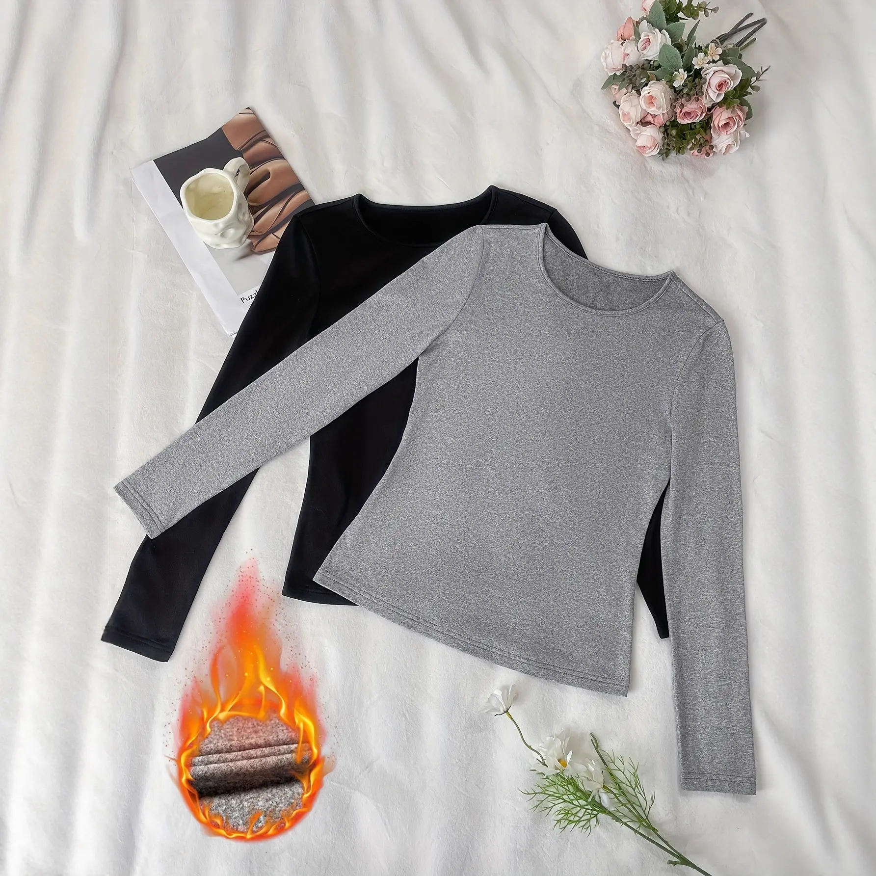 Women's Chic Slim-Fit Long Sleeve Top - Casual Solid Color Pullover