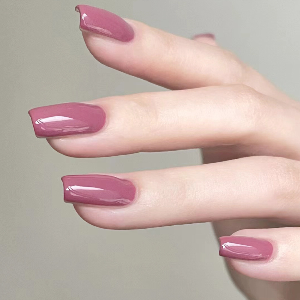 24pcs Chic Purple Press-On Nails - Short Square Fake Nails Kit with Jelly Glue & Nail File