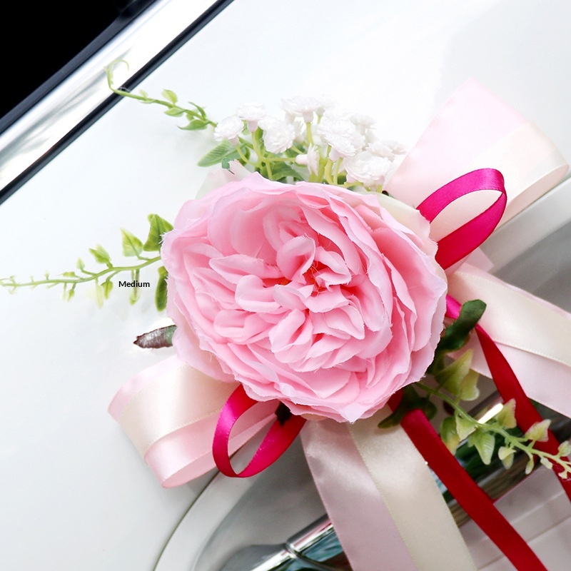 Elegant Wedding Car Flower Decorations - Romantic Floral Ribbons for Door Handles & Side Mirrors