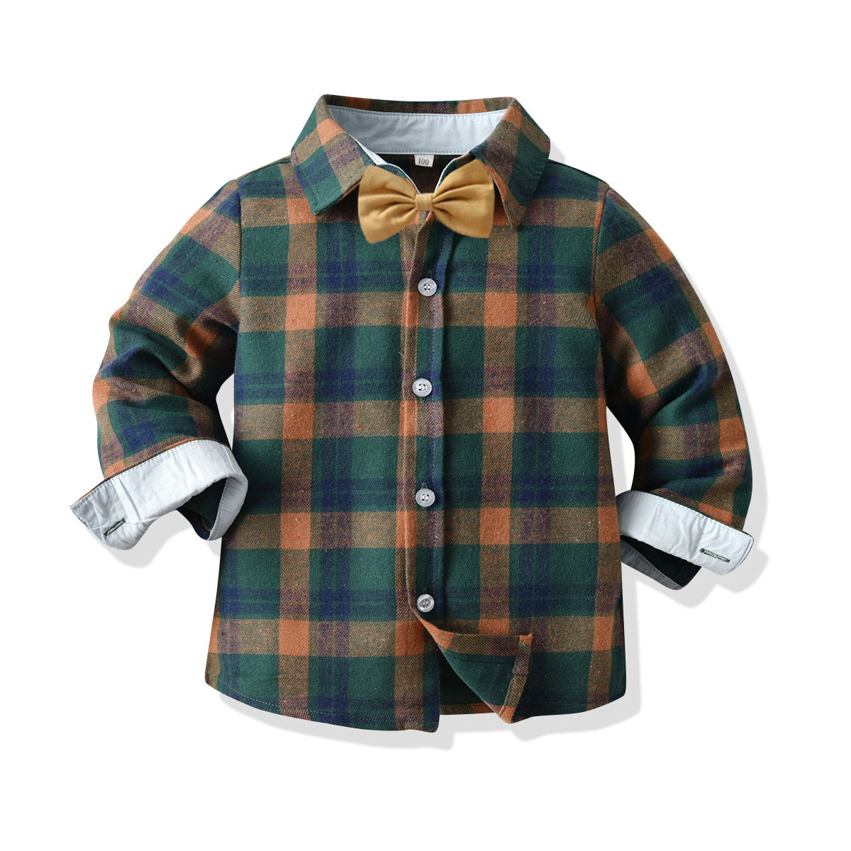 Classic Boys' Brushed Green Plaid Shirt - Soft Cotton Long-Sleeve Top