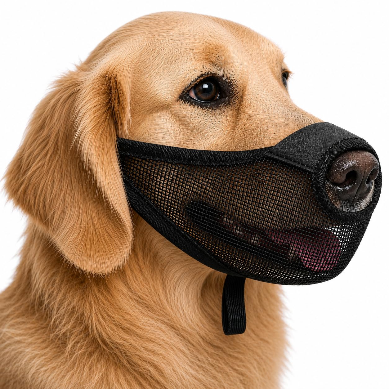 Soft Air Mesh Dog Muzzle with Front Opening – Breathable, Adjustable Anti-Biting & Scavenging Guard for Large Dogs