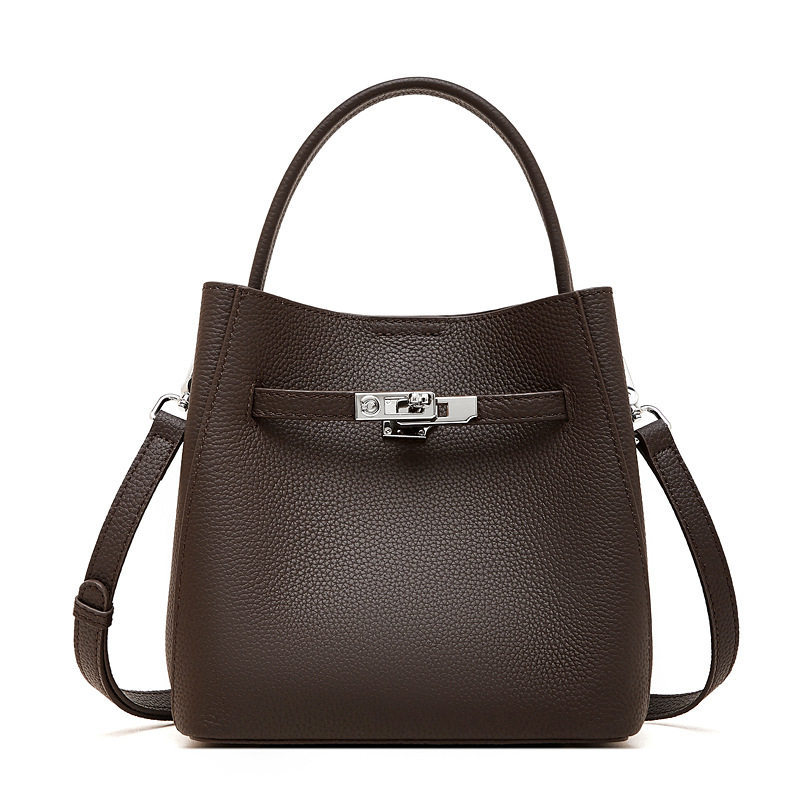 Women's Genuine Leather Bucket Bag - Premium Top-Layer Cowhide Vegetable Basket Handbag