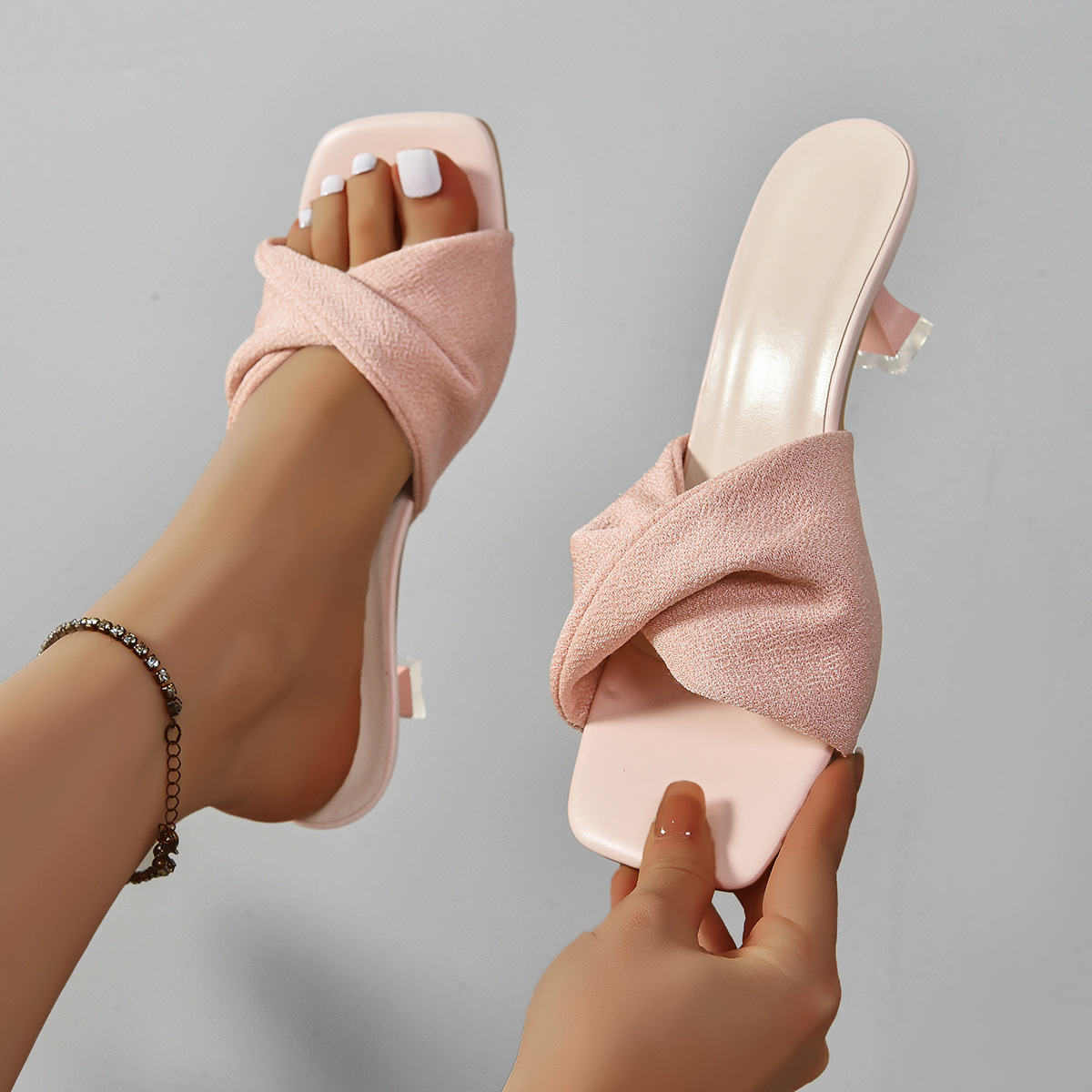 Elegant Suede Square-Toe High-Heeled Sandals for Women | Chic Summer Heels
