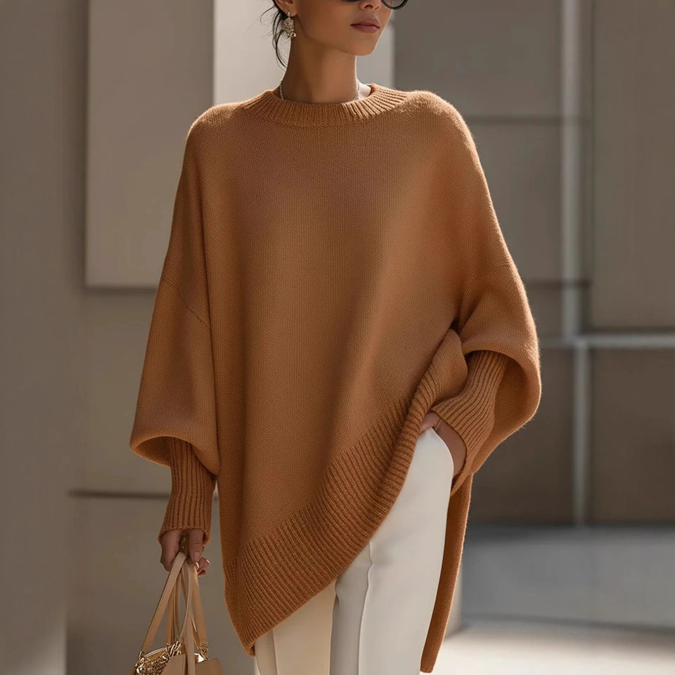 Womens Loose, Effortless-Style Crew-Neck Knit Sweater