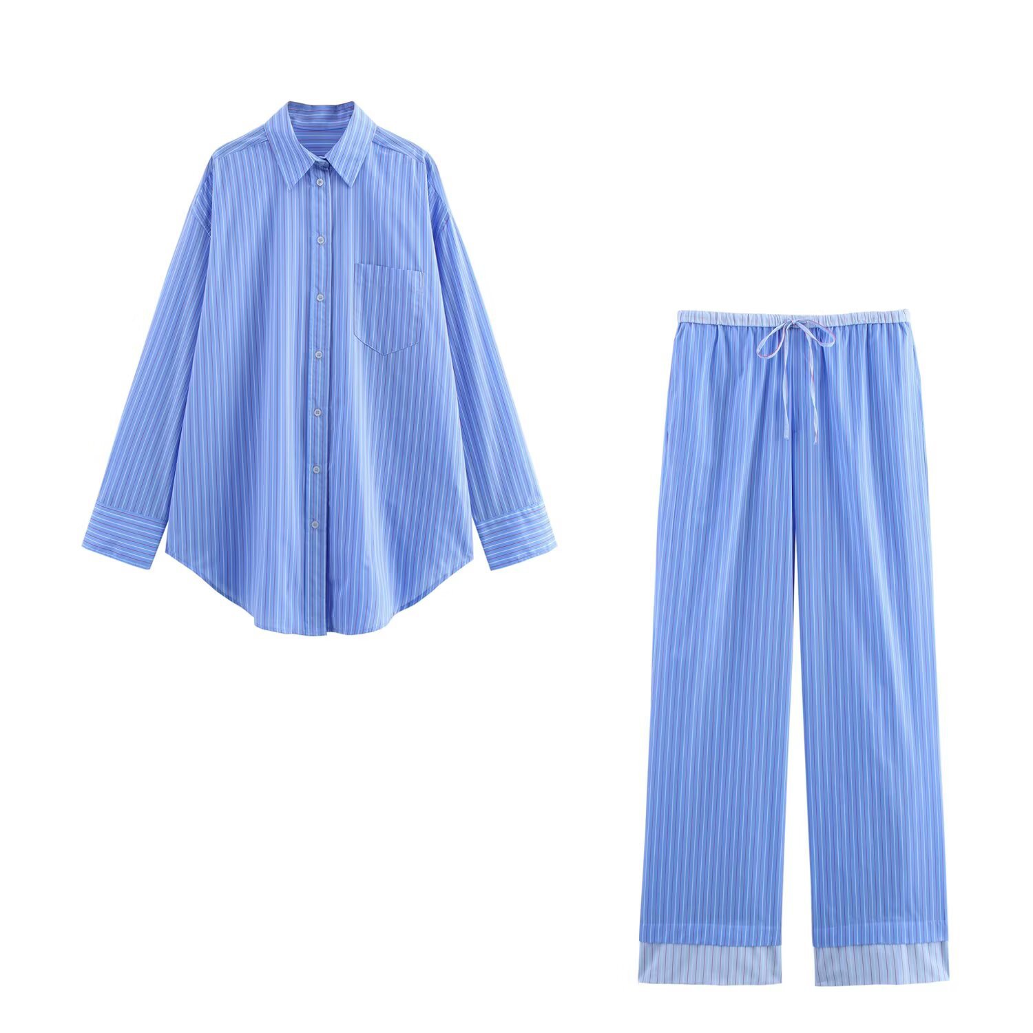 Women's Chic Striped 2-Piece Lounge Set | Loose-Fit Long Sleeve Shirt & Drawstring Pants