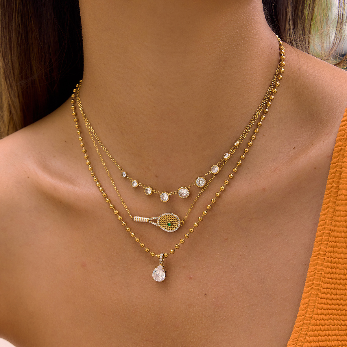 Sparkling Zircon Pendant Necklace - Tarnish-Free PVD Gold Plated Stainless Steel