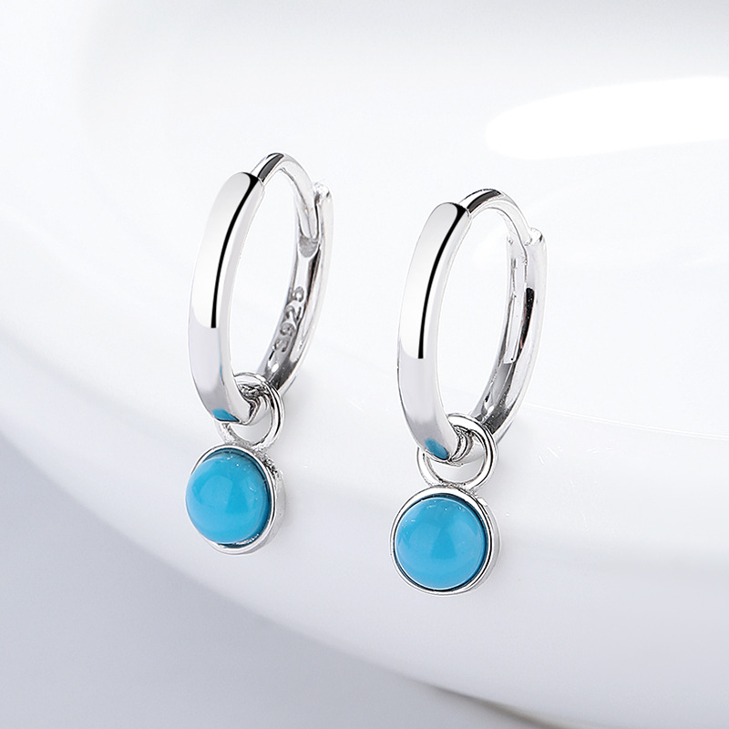 Personalized 925 Sterling Silver Turquoise Geometric Earrings for Women - Elegant Minimalist White & Gold Dangles