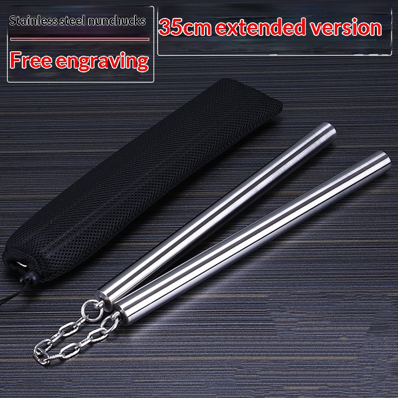 Premium 35cm Extended Stainless Steel Nunchaku | Professional Martial Arts Training Nunchucks
