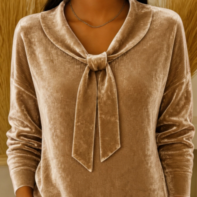 Luxurious Blue Velvet Babydoll Long Sleeve Top - Elegant & Sexy Casual Blouse