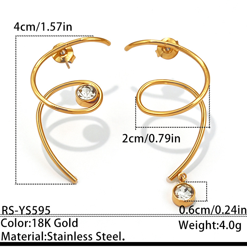 Elegant 18K Gold Plated Asymmetrical Geometric Diamond Stud Earrings