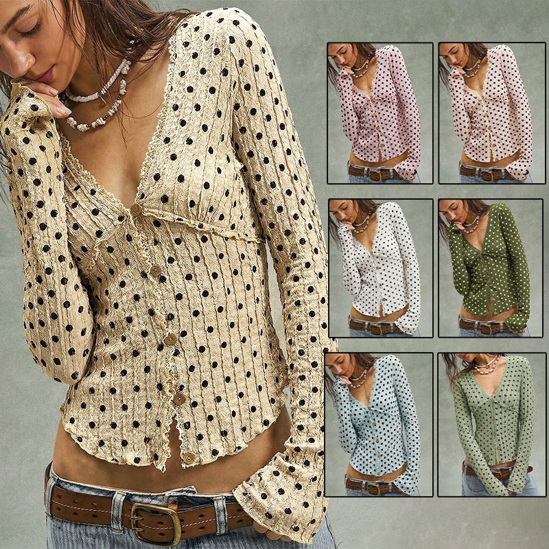 Elegant V-Neck Lace Cropped Cardigan with Ruffled Trim - Chic Slim Fit Long Sleeve Top