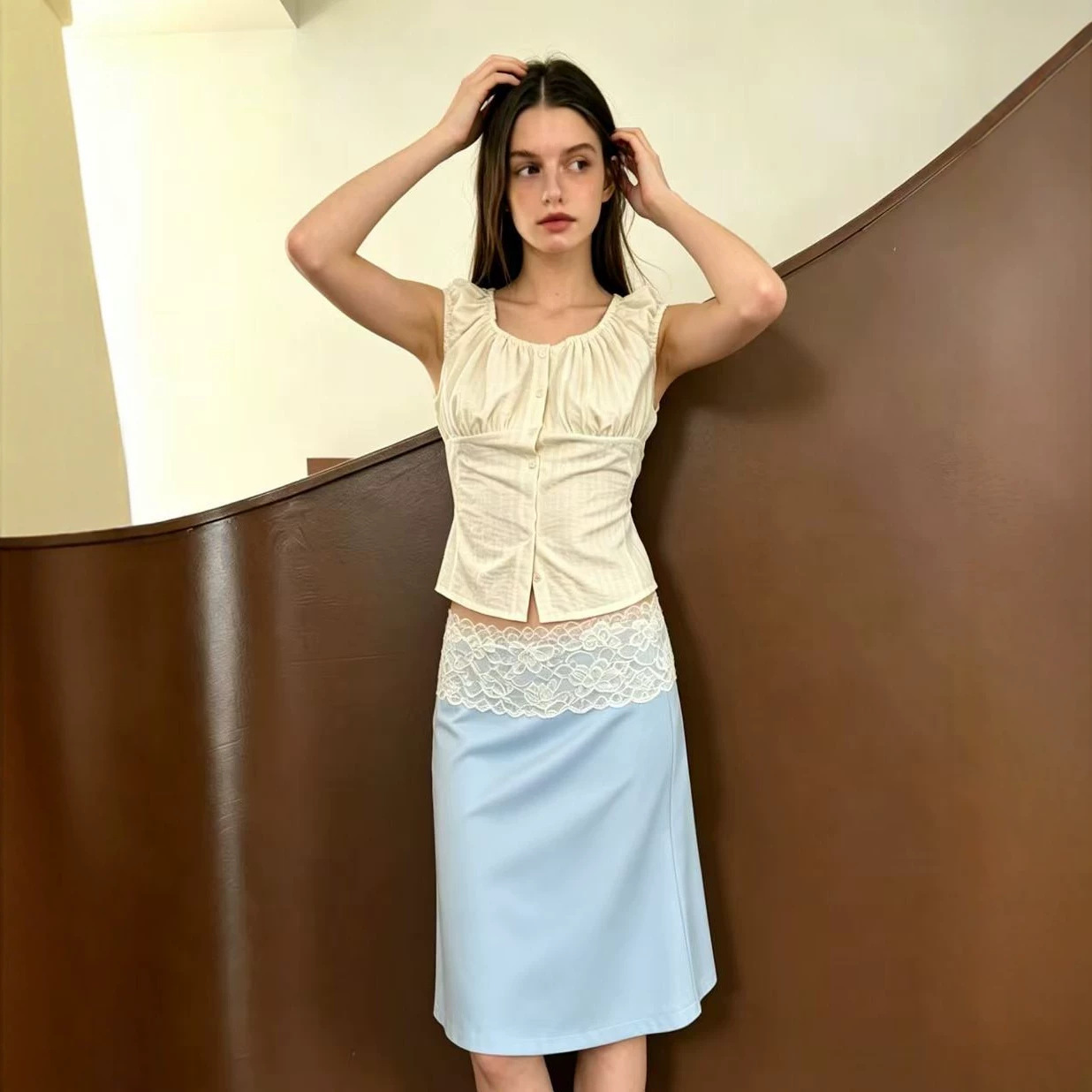 Elegant Lace Patchwork Straight Mini Skirt for Women | Chic Commuter Style