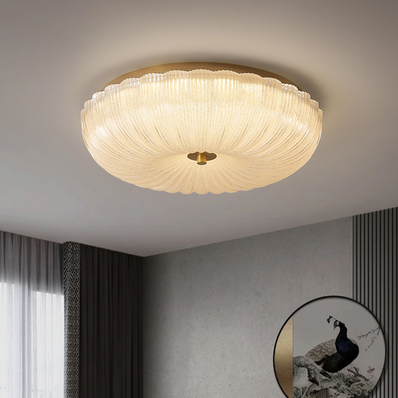 Elegant French-Style Luxury Ceiling Light – Shimmering Sand-Textured Glass Flush Mount with Ripple Edge (Full-Spectrum LED)