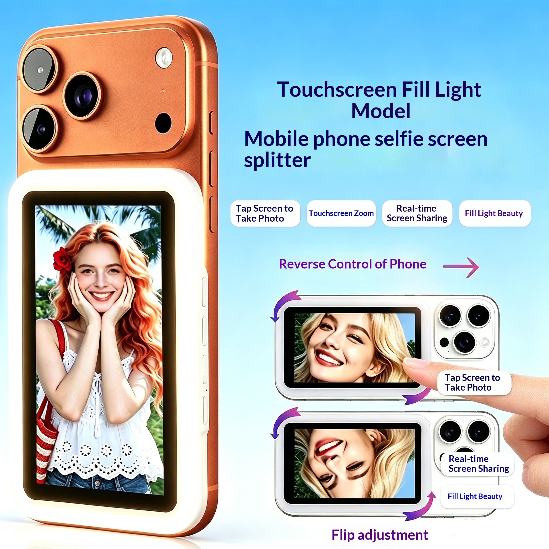 Smart Phone Selfie Display Screen with Fill Light - Magnetic Rear Camera Mirror for Vlogging & Content Creation