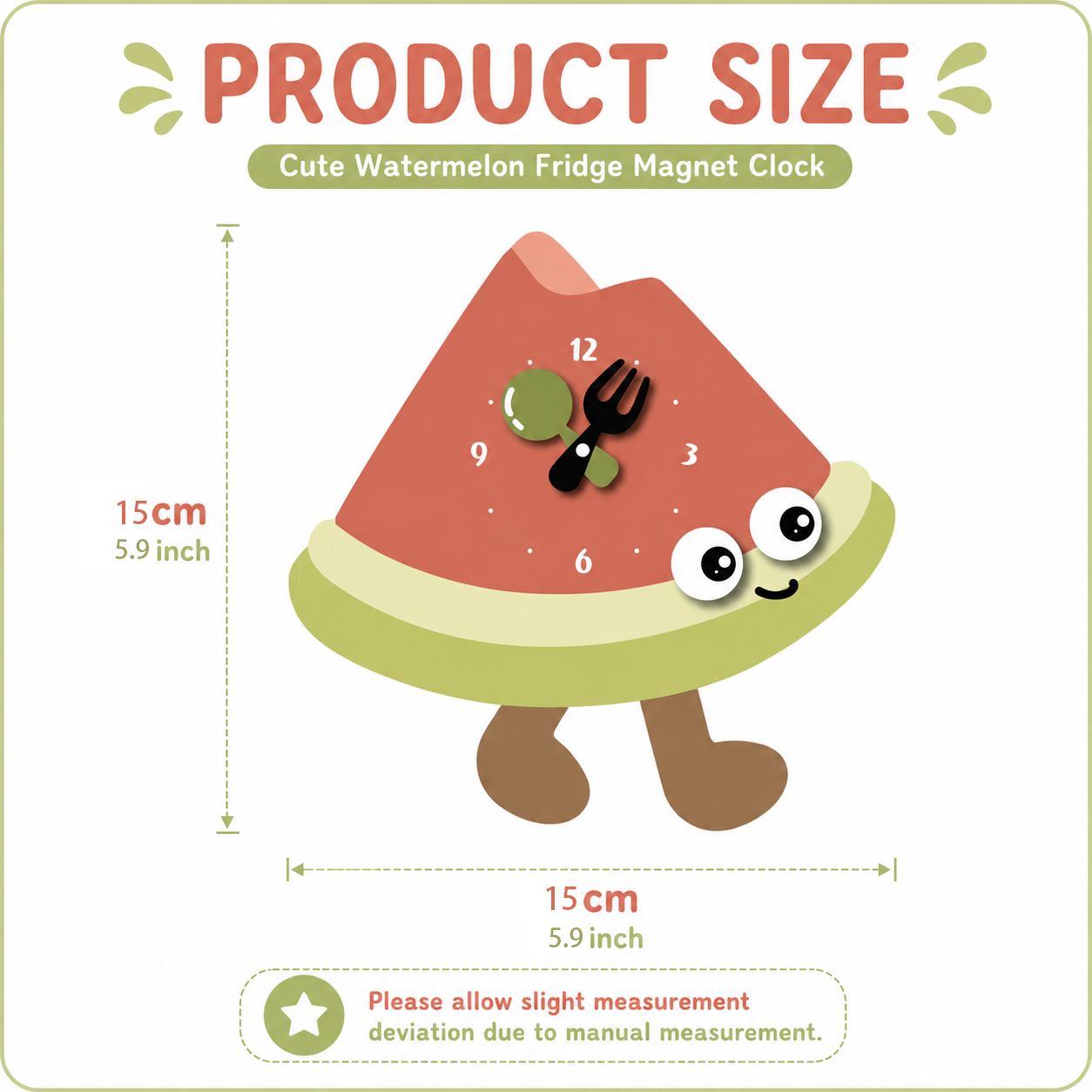 Cute Watermelon Magnetic Fridge Clock | Silent Non-Ticking Acrylic Refrigerator Clock for Kitchen & Kids' Room