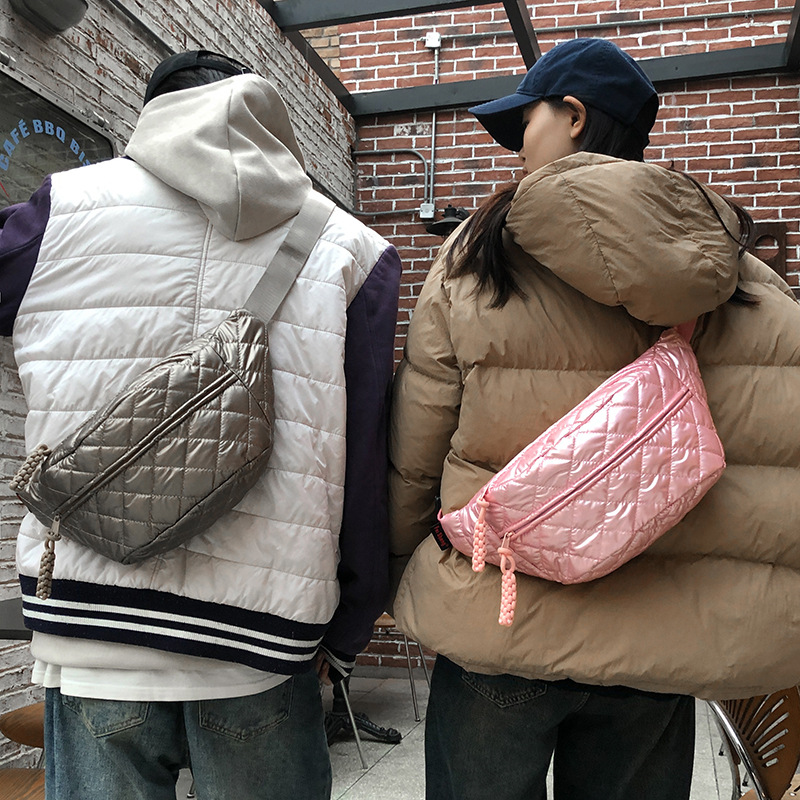 Women's Chic Diamond Quilted Puffer Crossbody Bag - Large Capacity Streetwear Waist Bag