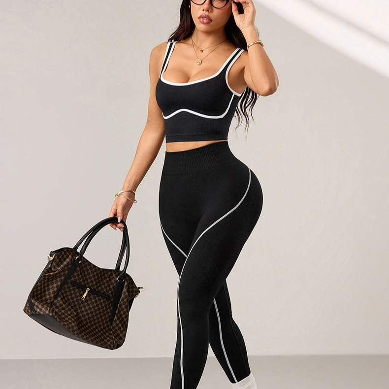 Women's Seamless 2-Piece Yoga Set - Sleeveless Workout Vest & High-Waisted Leggings