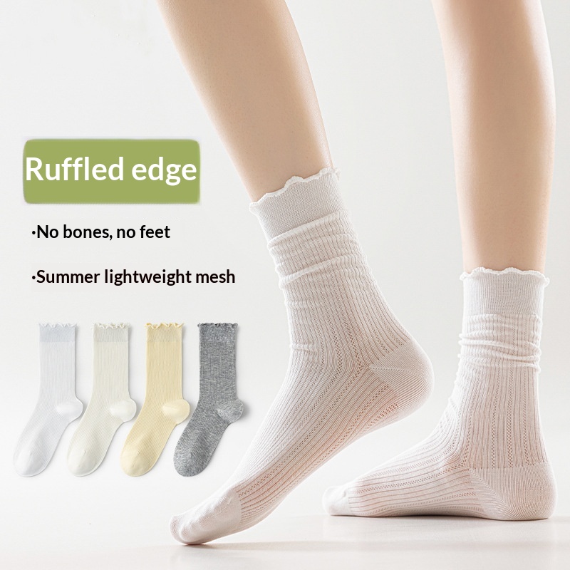 Premium Women's Combed Cotton Mid-Calf Socks - Lightweight, Breathable Summer Crew Socks