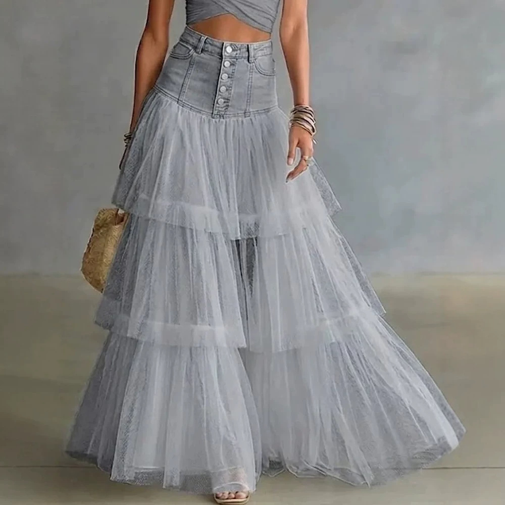 Women's Elegant Multi-Layer Fluffy Tulle Midi Skirt - A-Line Ball Gown