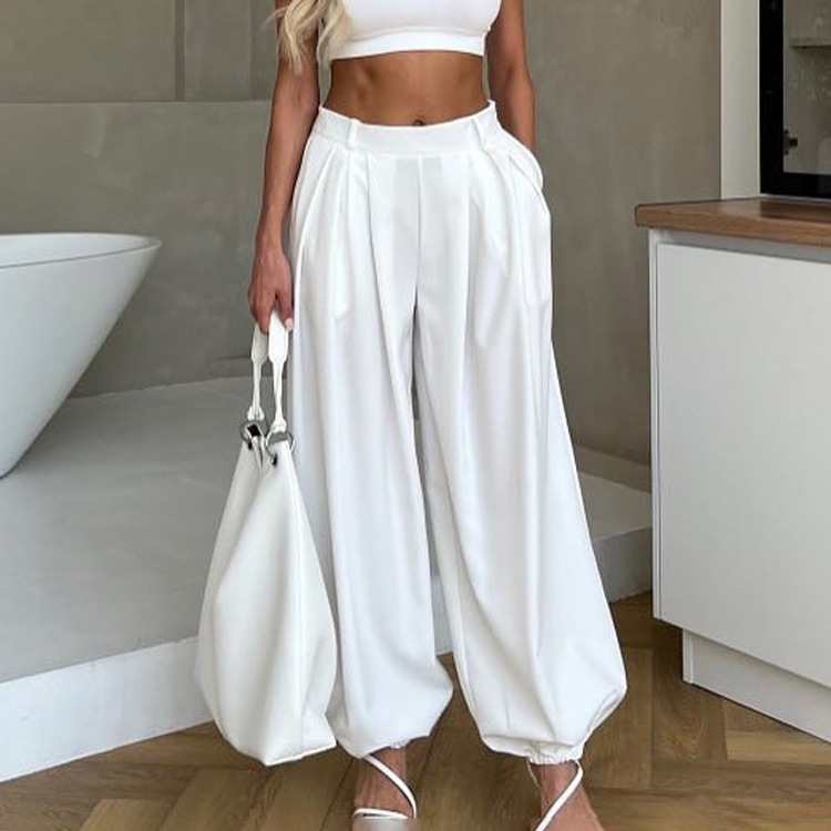 Women's High-Waisted Loose Jogger Pants | Chic White Casual Trousers