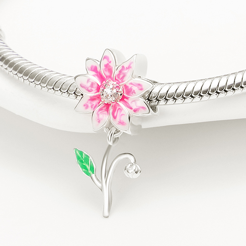 Elegant Silver-Plated Floral & Lucky Charms – DIY Pendant Beads for Personalized Charm Bracelets