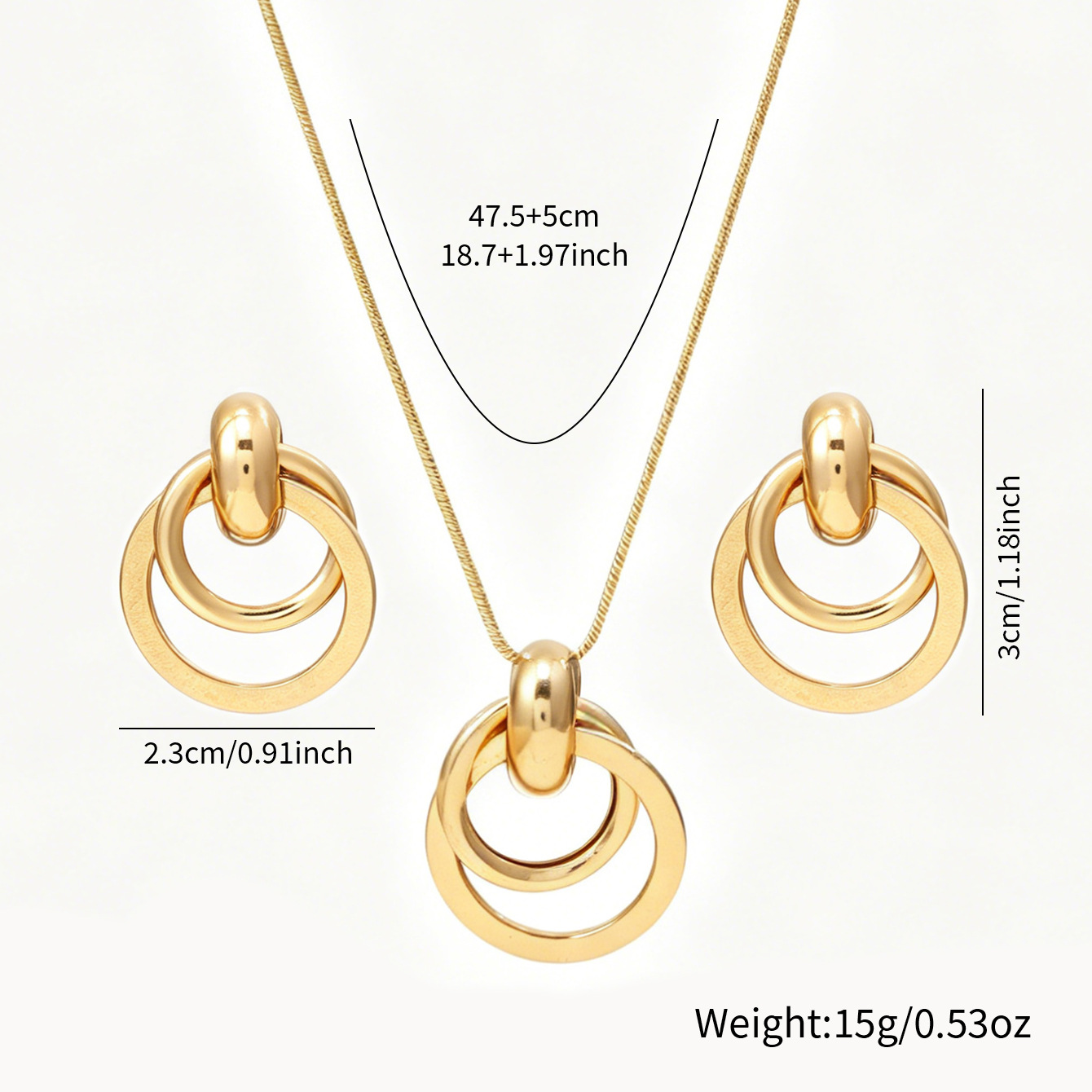 Premium Geometric Circle Jewelry Set for Women - Minimalist Metal Necklace & Matching Stud Earrings