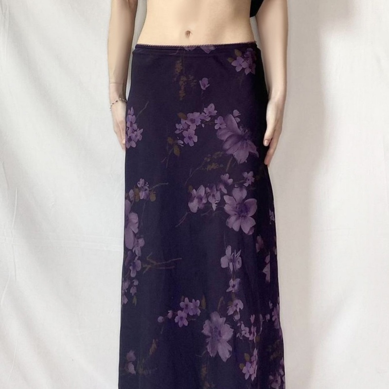 Women's Retro Floral Mesh Fishtail Dress - Elegant Purple Embroidered Dress