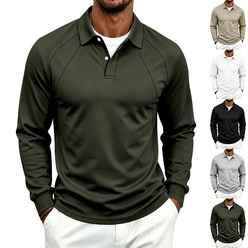 Premium Men's Long-Sleeve Sport Polo Shirt - Classic Button Lapel Casual Top