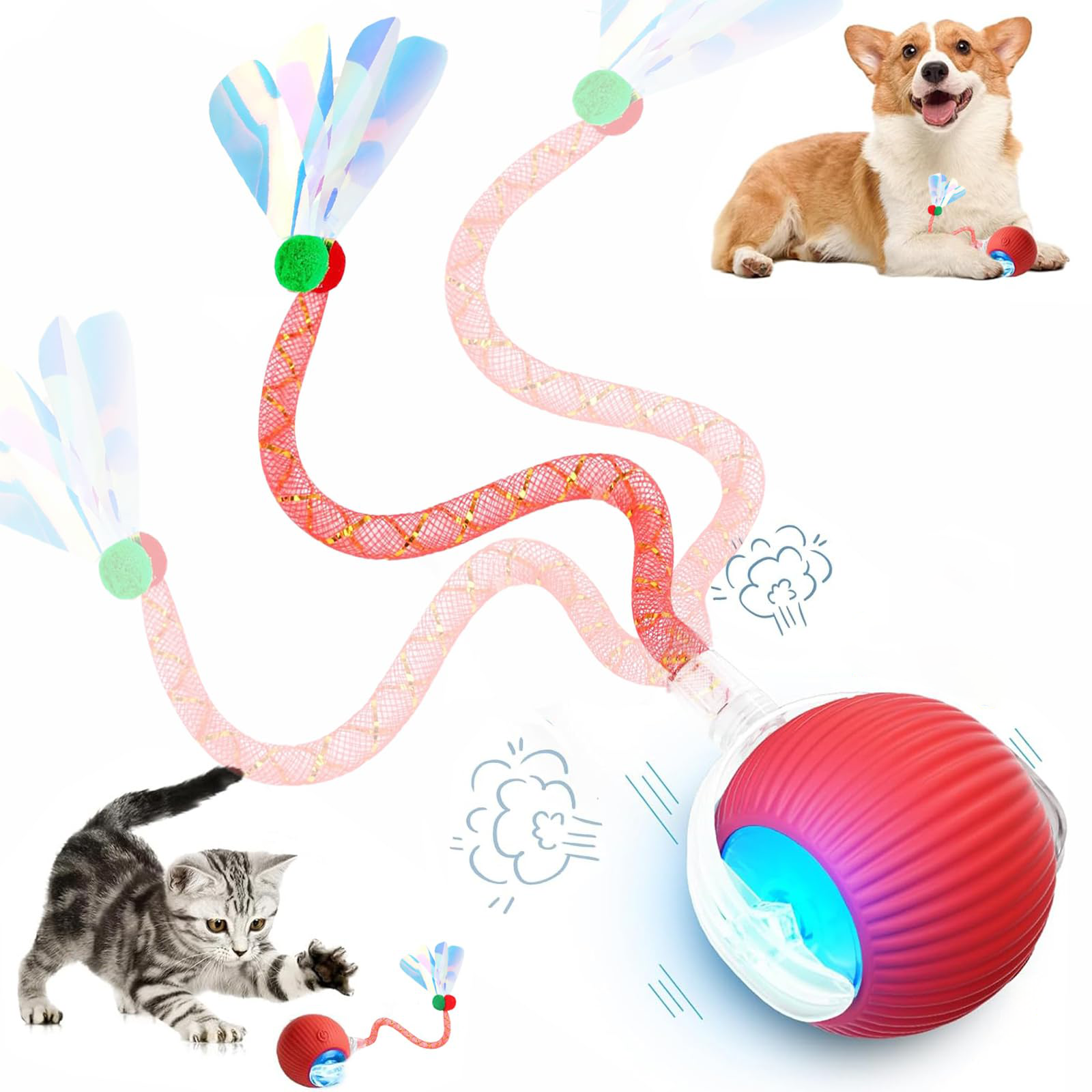 Smart Interactive Cat Toy Ball with Tail – Motion-Activated Rechargeable Rolling Toy for Indoor Cats & Kittens