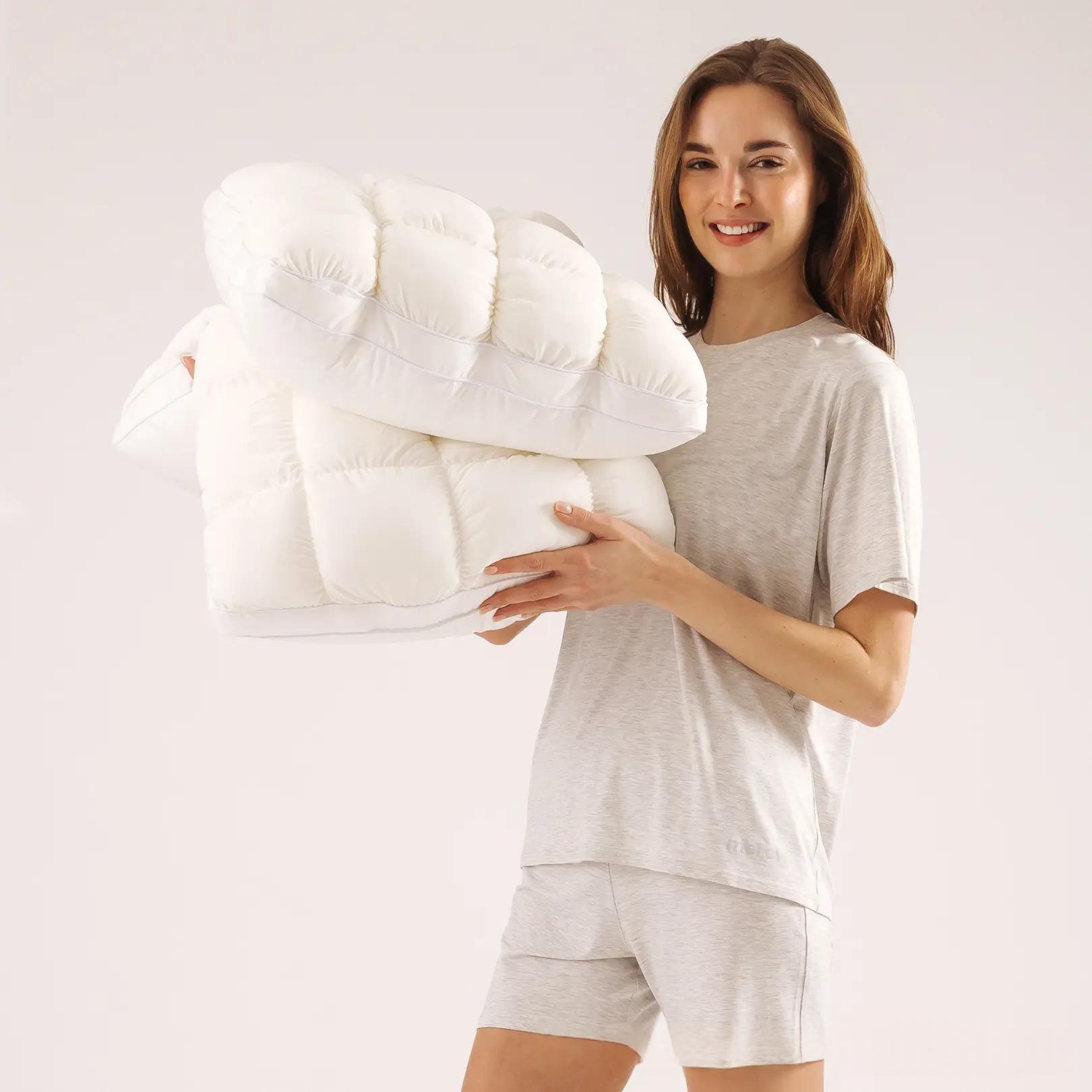 Ergonomic Cool-Touch Pineapple Grid Pillow | High-Resilience Neck Support Down-Alternative Sleep Pillow