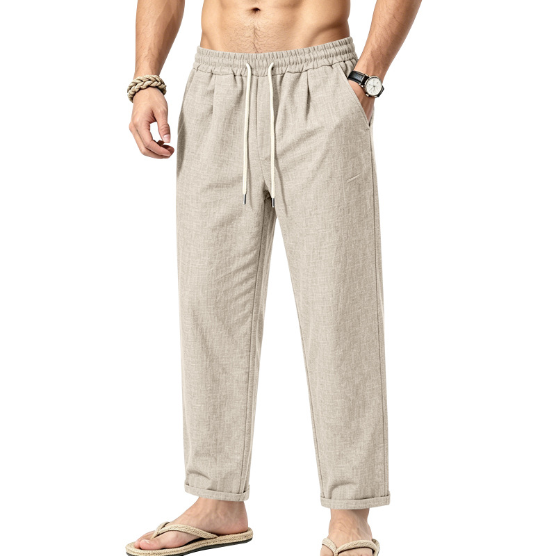 Men's Summer Casual Straight-Leg Pants | Lightweight Bamboo-Stripe Trousers