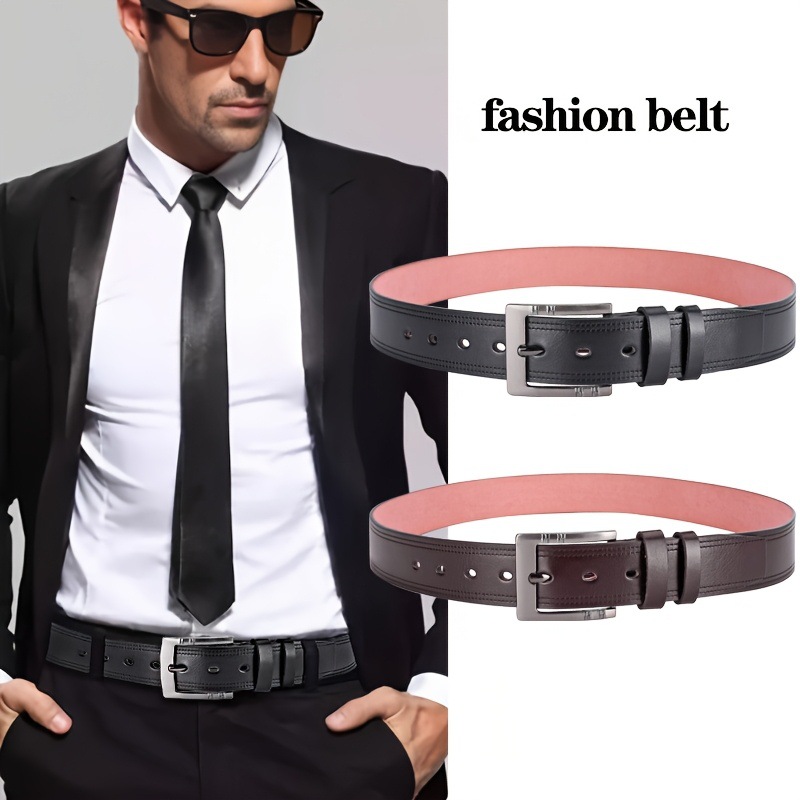 Men's Classic PU Leather Dress Belt - Elegant Business & Casual Trouser Belt with Alloy Pin Buckle