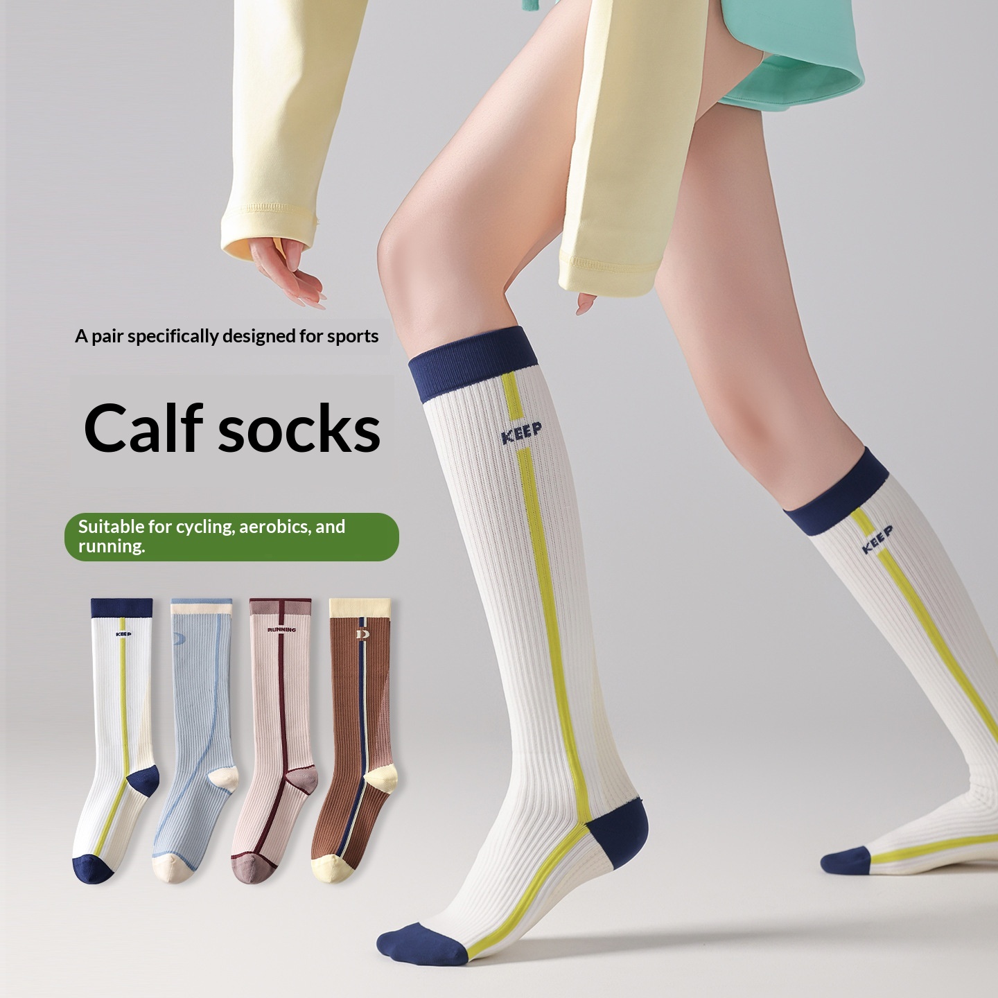 Premium Women's Gradient Compression Mid-Calf Socks - Breathable Sporty Athletic Socks