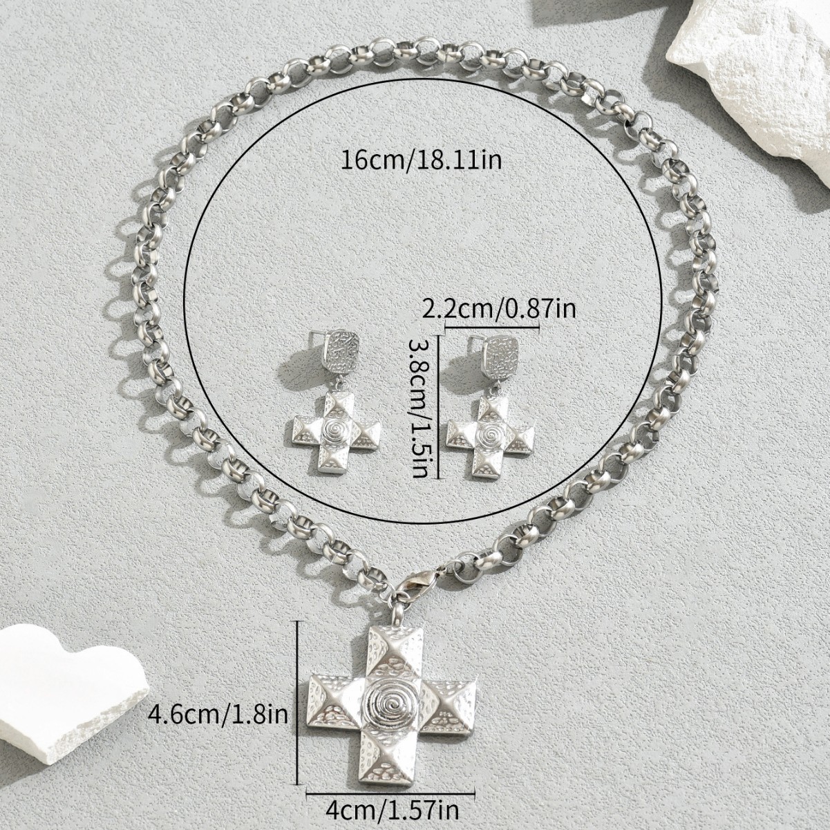 Vintage Gothic Cross Jewelry Set for Women - Elegant Niche Stud Earrings & Versatile Pendant Necklace