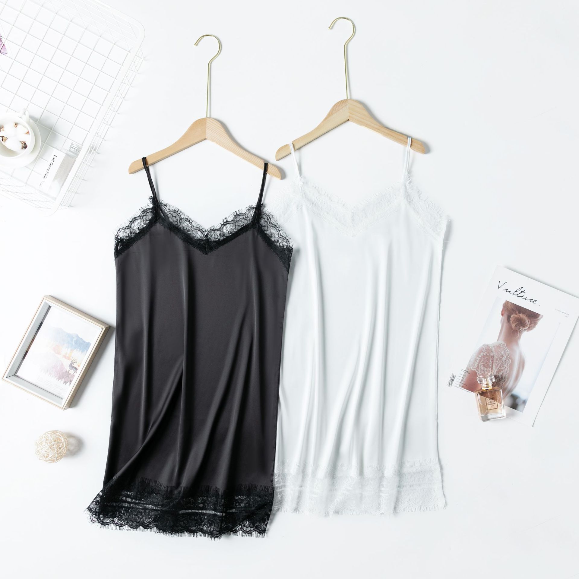 Elegant Women's Sheer Lace Midi Strap Dress - Sexy & Breathable Silk-Feel Dress