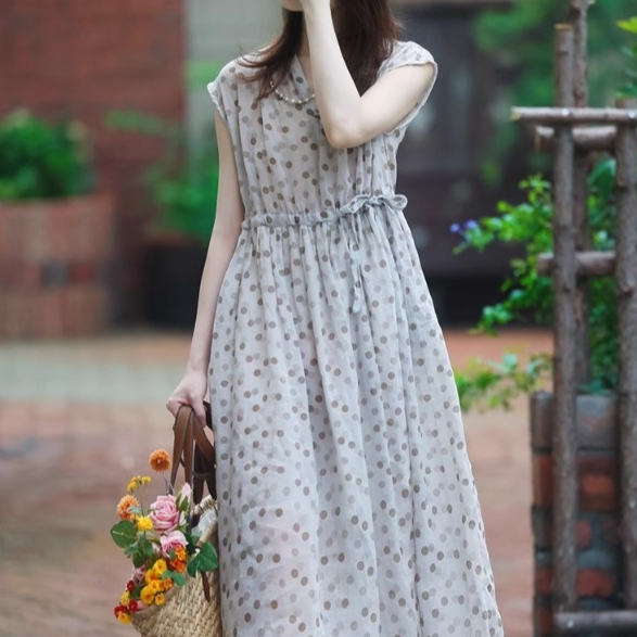Women's Retro Floral Print Cotton Linen Maxi Dress | Vintage Off-Shoulder Puff Sleeve Streetwear